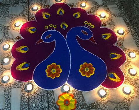 Easy Peacock Rangoli Design for Diwali to Welcome Goddess Lakshmi