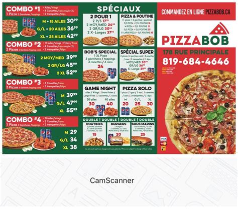 Menu at Pizza BOB restaurant, Gatineau