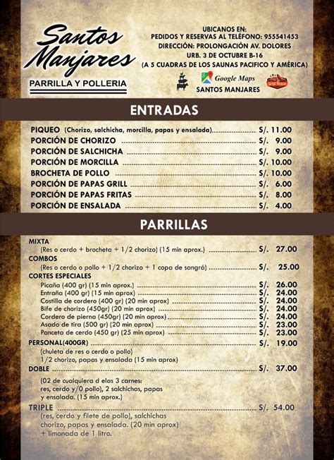 Menu at Santos Manjares restaurant, Arequipa