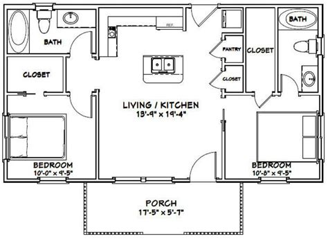 36x20 House 2-bedroom 2-bath 720 Sq Ft PDF Floor Plan - Etsy | Guest ...