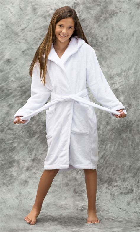 Sale :: White Plush Super Soft Fleece Hooded Kid's Robe - Wholesale bathrobes, Spa robes, Kids ...