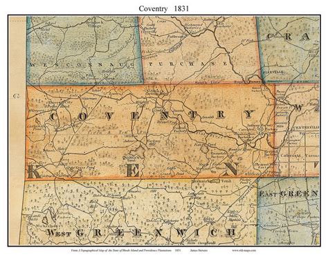 Coventry, Rhode Island 1831 - Old Town Map Custom Print - 1831 State ...