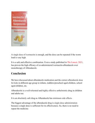 Albendazole dose for kids in worm infestation | PDF