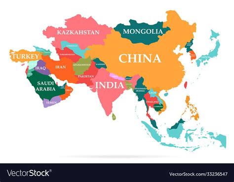 Colorful map asia continent vector image on VectorStock | Asia map, Asia continent, World map ...