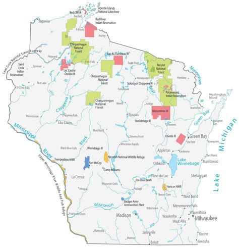 Wisconsin State Map - Places and Landmarks - GIS Geography