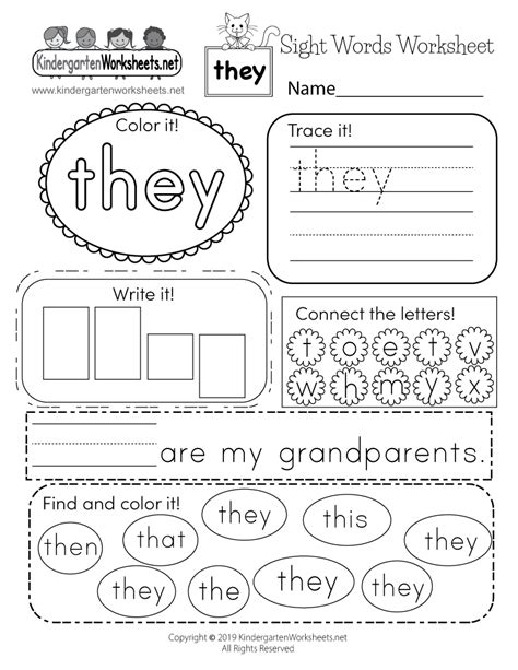 Printable Sight Words Kindergarten Worksheet | Junanlus Traciones