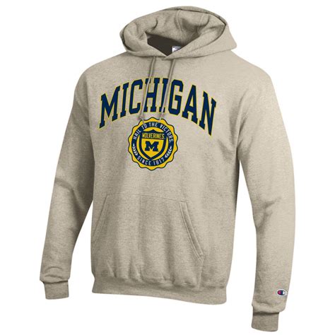 University of Michigan arch & seal Champion hoodie sweatshirt-Oatmeal ...