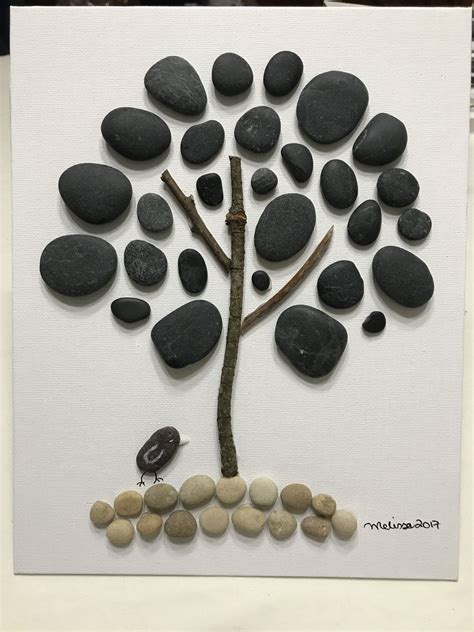 Pebble art, rock art, black stone work, tree of pebbles. Stone Pictures Pebble Art, Stone ...