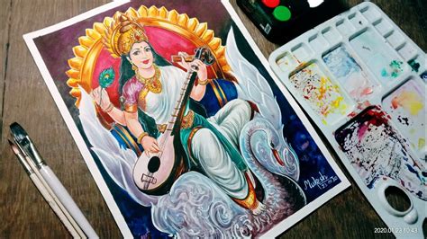 Top 133+ saraswati puja drawing watercolor - seven.edu.vn