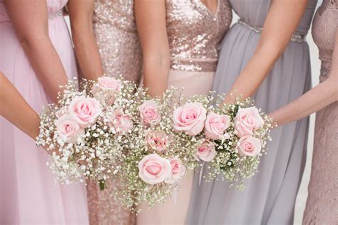 Pink Rose and Baby’s Breath Bridesmaid Bouquets