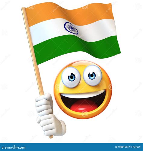 Emoji Holding Indian Flag, Emoticon Waving National Flag of India 3d ...