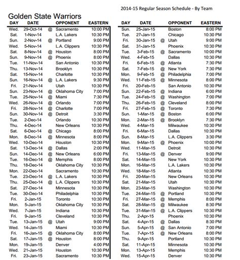 Warriors 2014-15 Schedule : r/warriors