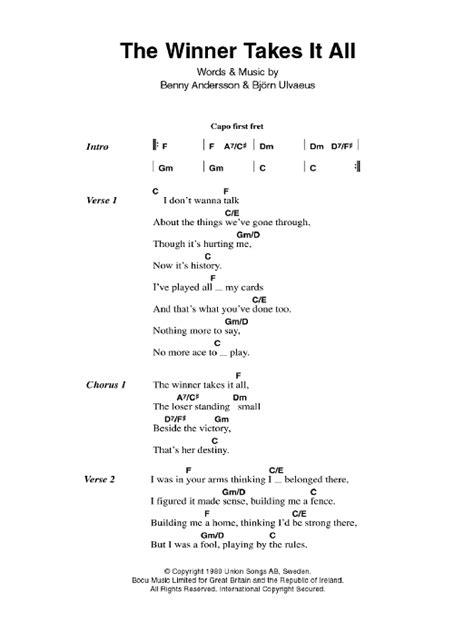 The Winner Takes It All Sheet Music | ABBA | Lyrics & Chords