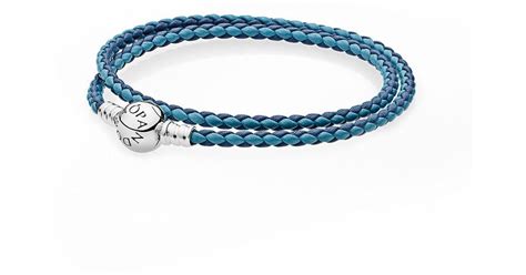 PANDORA Moments Double Woven Leather Bracelet in Blue - Lyst