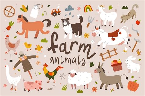 Premium Vector | Cute farm animals illustration