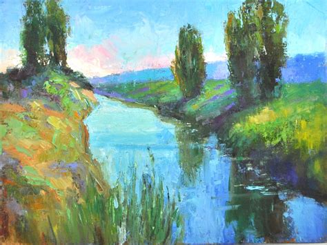 River Bank Painting Original Art Oil on Canvas Impressionism Landscape Artwork by Emiliyalaneart ...