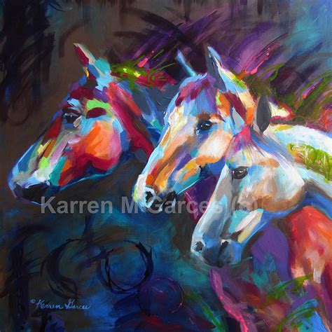 Three White Horses, Horse Head Painting, Colorful Horse Artwork - Karren Marie Garces Studio