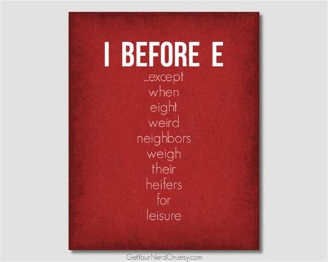 I Before E Poster Nerd Humor Decor English Teacher Gift Funny | Etsy