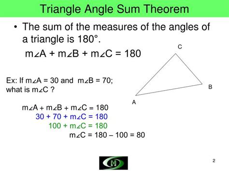 PPT - Triangle Angle Sum Theorem, Triangle Exterior Angle Theorem ...