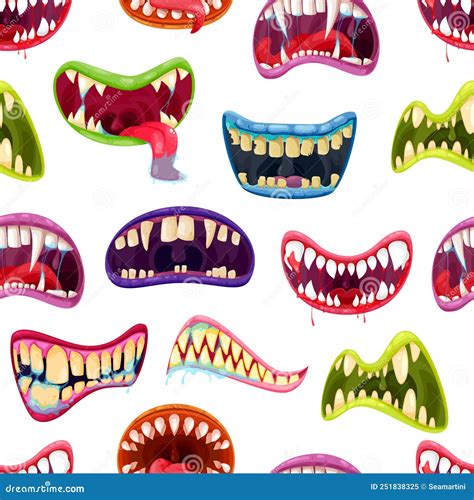 Monster Mouths with Teeth Cartoon Seamless Pattern Stock Vector - Illustration of blood, monster ...