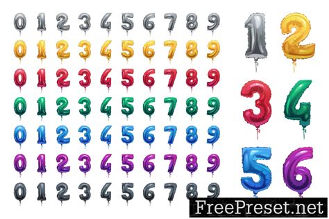 Helium balloons colorful numbers isolate icons set 7PPVLHB