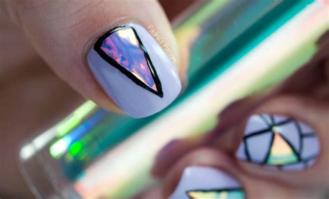 Holographic Foil Nail Art Design with Geometric Accents | Foil nail art, Foil nails, Nails