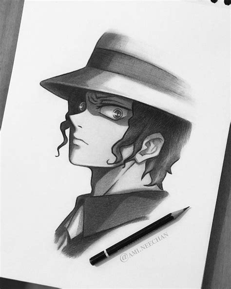 a drawing of a person wearing a hat