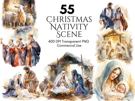 Christmas Nativity Scene Clipart, Christmas Bundle, Nativity PNG, Cards, Christmas Scenes, Junk ...