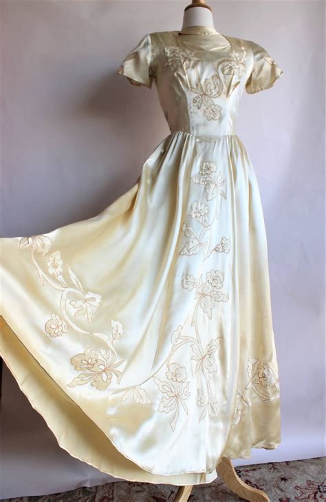 Vintage 1940s Ivory Satin Wedding Gown - Toadstool Farm Vintage