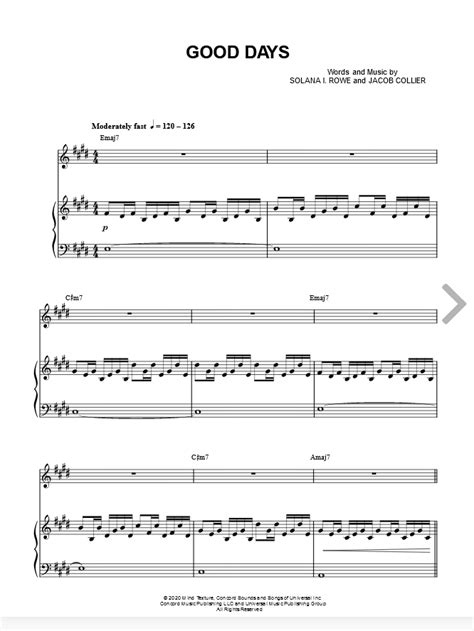 SZA "Good Days" Sheet Music in E Major (transposable) - Download ...