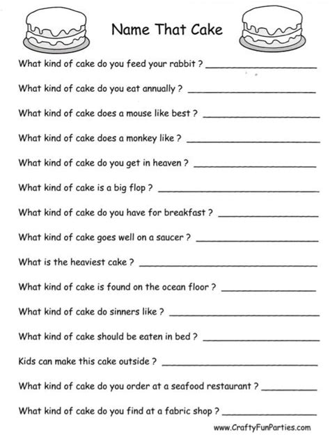 Name That Cake Printable Game | Trivia questions, Trivia questions and answers, Candy games