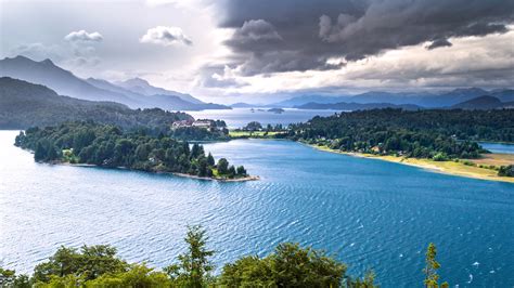 Landscape Of Argentina Forest Lake And Green Trees Covered Mountain ...