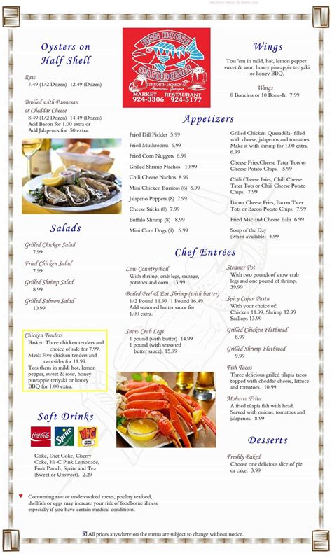 Online Menu of The Fish House Restaurant, Americus, Georgia, 31709 - Zmenu