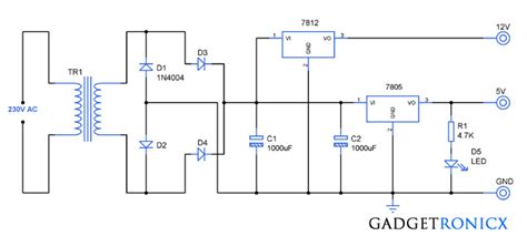 12V & 5V Dual power supply Circuit - Gadgetronicx