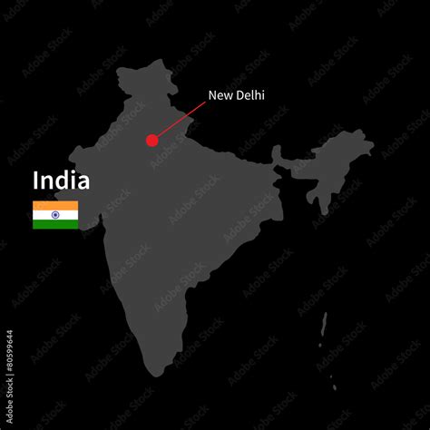 Detailed map of India and capital city New Delhi with flag on Stock ...