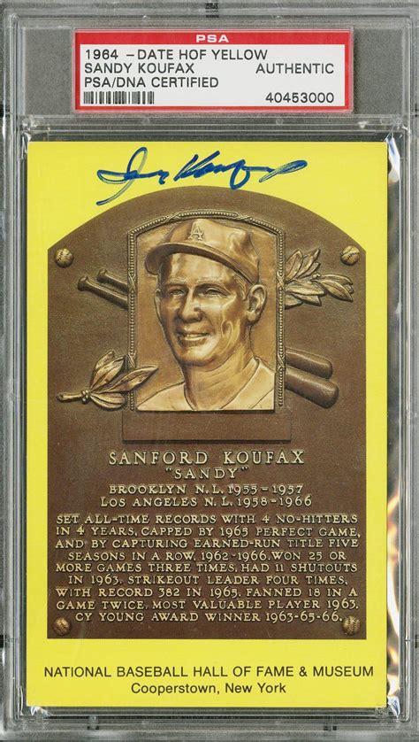 Lot Detail - Sandy Koufax Signed HOF Yellow Postcard