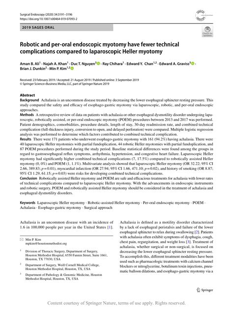 Robotic and per-oral endoscopic myotomy have fewer technical ...