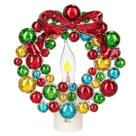 Colorful Christmas Wreath Flickering Night Light | Retro Decorations ...