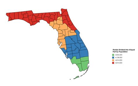 Florida Counties Divided into Four Equal Areas by Population : r/MapPorn