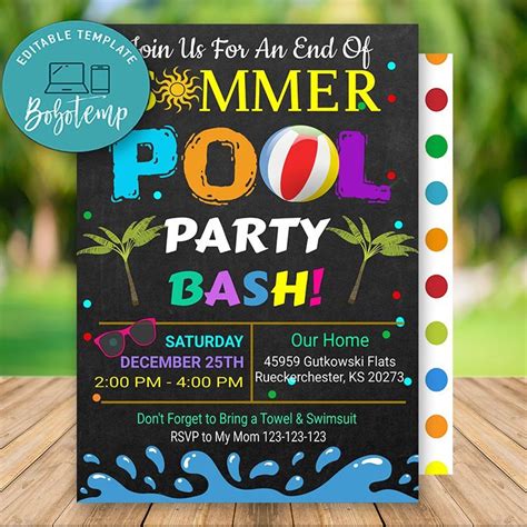 Editable Summer Pool Party Invitations Instant Download | Bobotemp