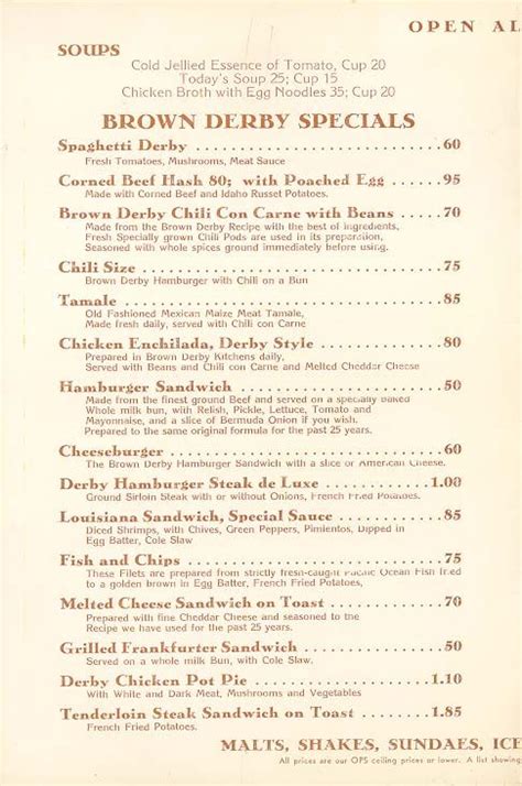 The Brown Derby menu, Hollywood, 1952. | Vintage menu, Vintage recipes, Vintage restaurant