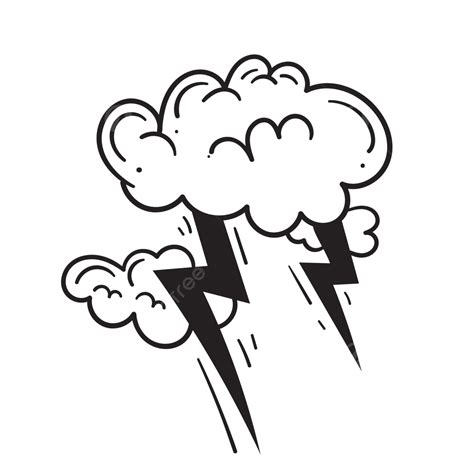 Black And White Outline Thunder Cloud Thundercloud Lightning Strike Coloring Cartoon Vector ...