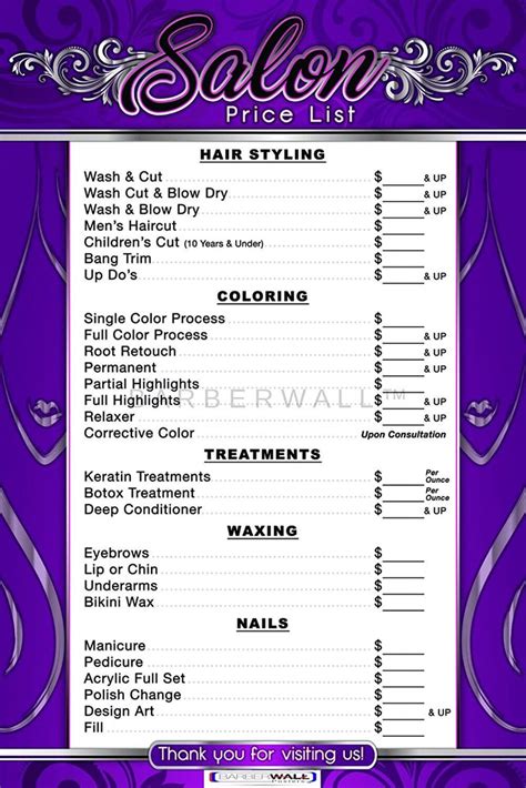 Salon Poster for Beauty Salon | Beauty Salon Price List-Barberwall.com ...