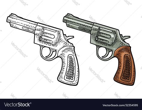 Revolver with short barrel engraving Royalty Free Vector