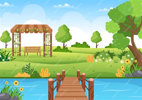 Premium Vector | Beautiful Garden Cartoon Background Illustration With A Landscape Nature Of ...