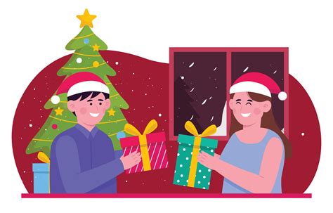 Couple Christmas Gift Exchange Concept 4569203 Vector Art at Vecteezy