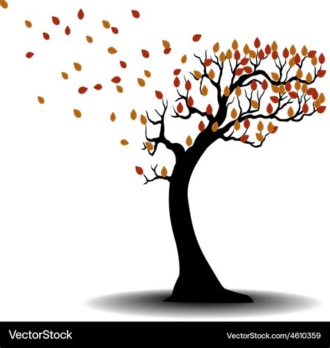 Decorative autumn tree silhouette with brown leave