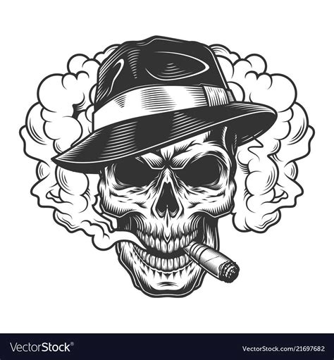 Skull in smoke cloud and fedora hat. Vector illustration. Download a Free Preview or High ...