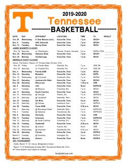 Printable 2019-2020 Tennessee Volunteers Basketball Schedule