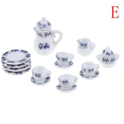 15Pcs 1:12 Miniature Porcelain Tea Cup Set for Toyhouse Furniture ...